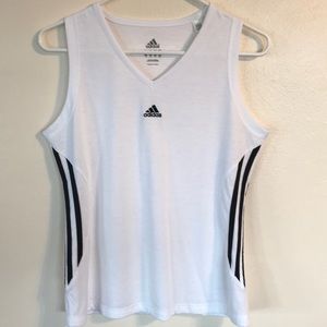 Adidas White tank top with Black side stripes Med